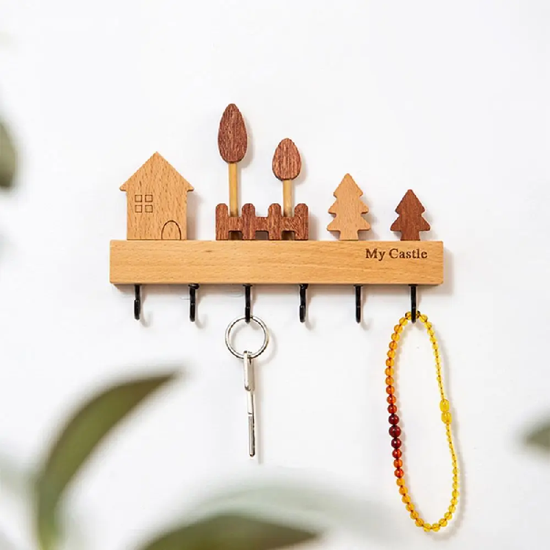 Home Textiles Towel - Charming Solid Wood Key Hook Rack