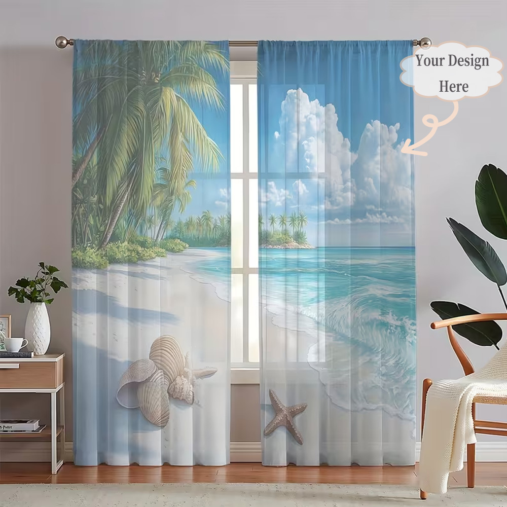Home Textiles Fabric - Custom 2D Flat 2pcs Sheer Curtains,