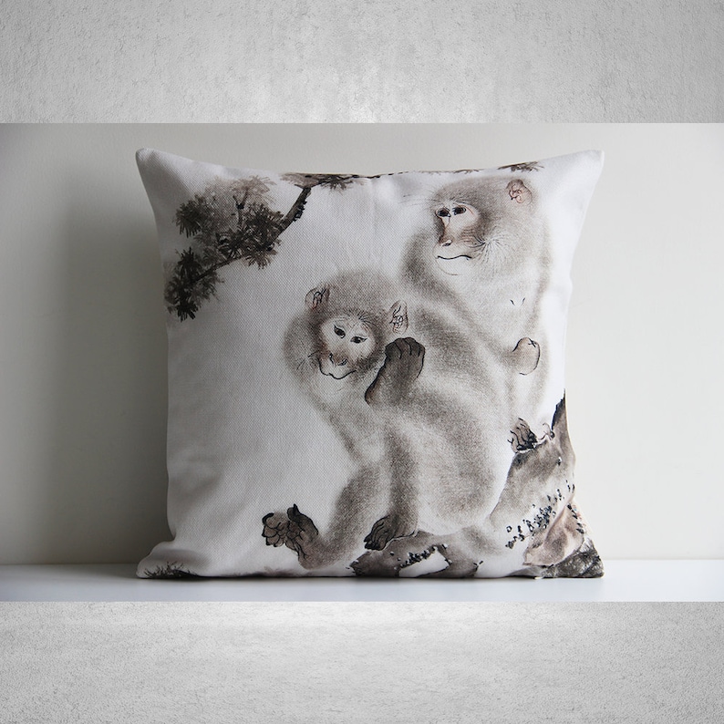 Pillow Cover 20X20 - Throw Pillow Cover Ancient Art Monkeys