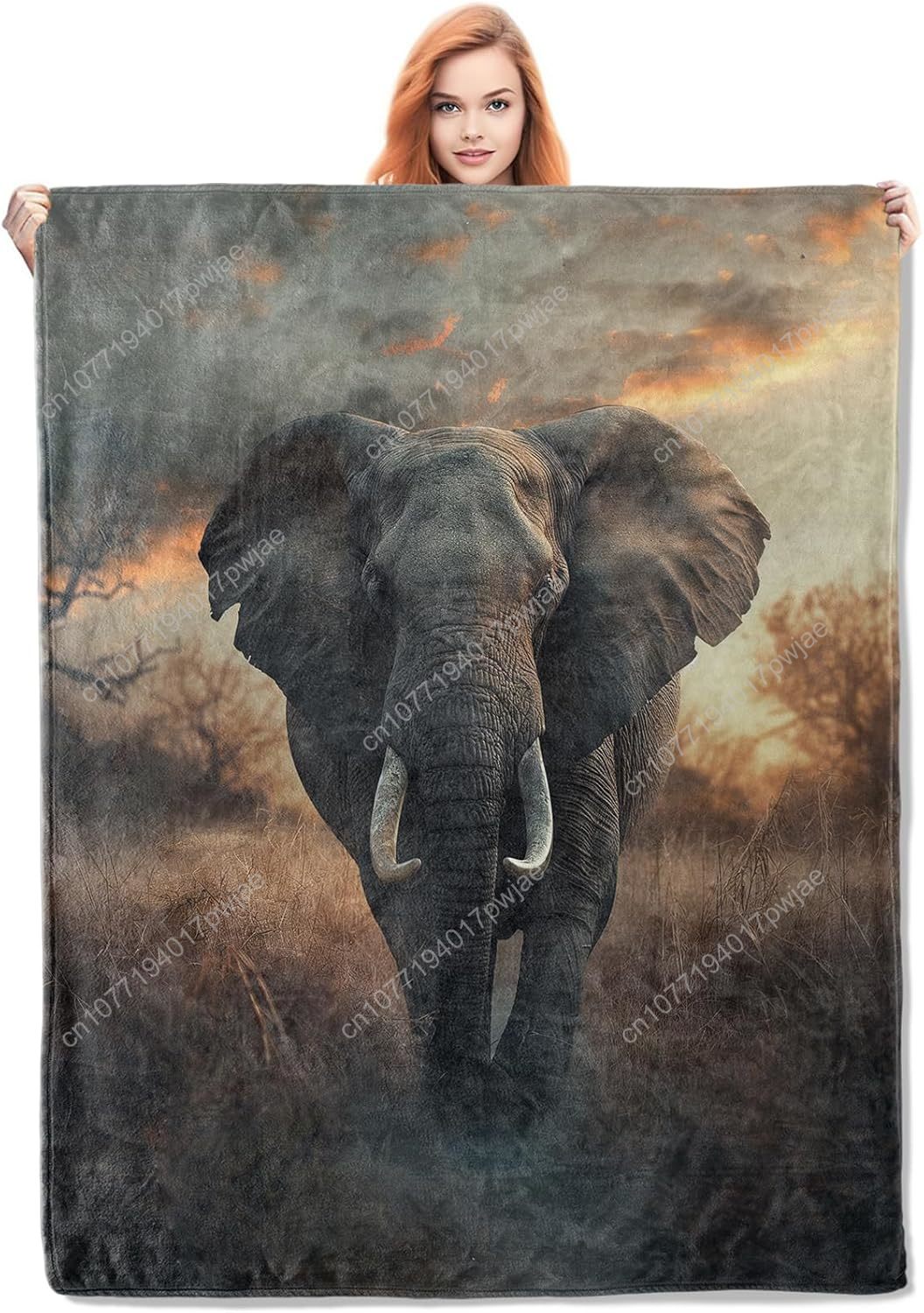 Home Textiles Towel - Elephant Fleece Blanket, Realistic Wildlife Scene