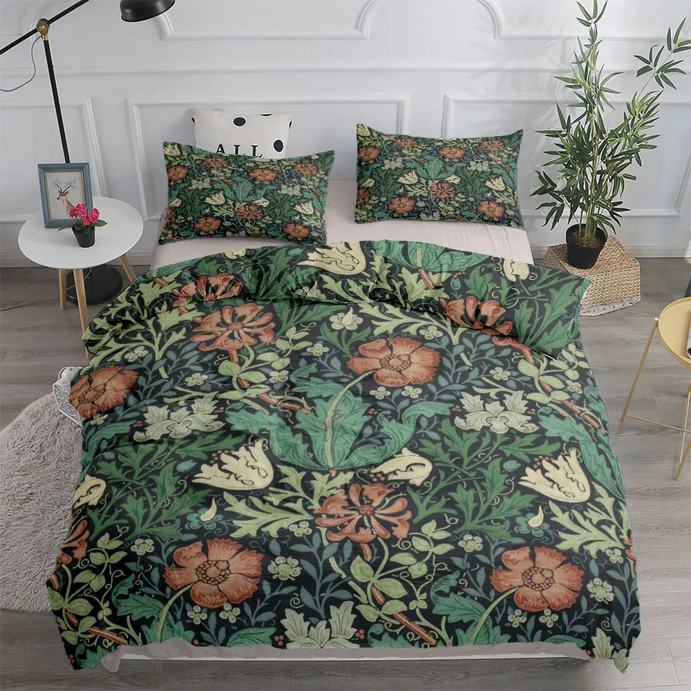 Linen Duvet Cover - William Morris Neoclassical Floral And Birds