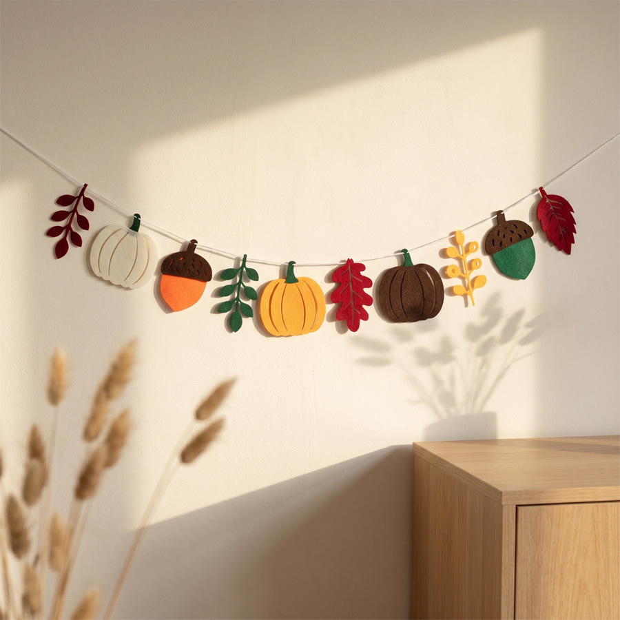 Home Textiles Fabric - Autumn Pumpkin Leaves Flag Harvest Festival