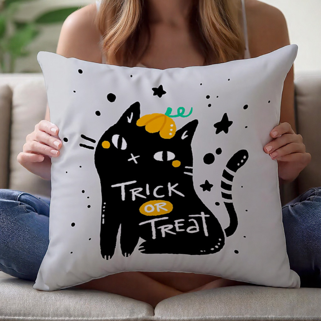 Pillow Cover 20X20 - 1pc Trick or Treat Black Cat