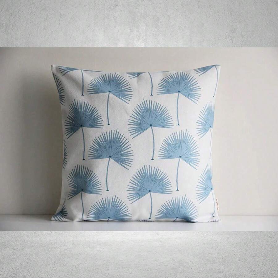 Pillow Cover 20X20 - Blue Palm Leaf Print Square Decorative