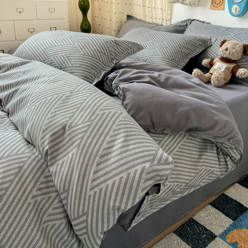 4PC Grey Geometric Bedding Set - đánh giá và giá Linen Duvet Cover