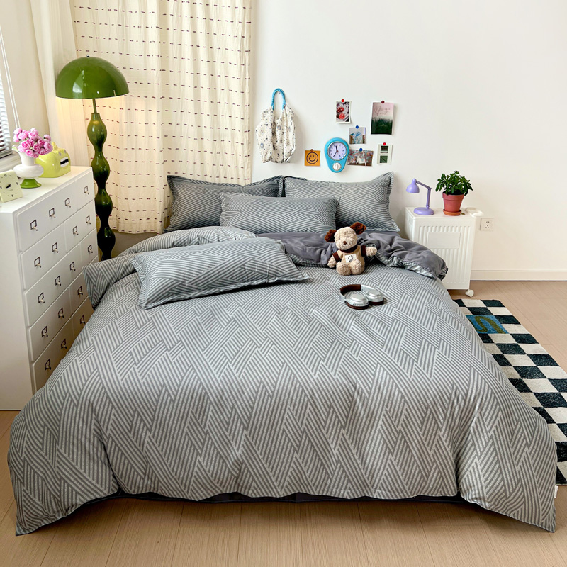 4PC Grey Geometric Bedding Set - đánh giá và giá Linen Duvet Cover