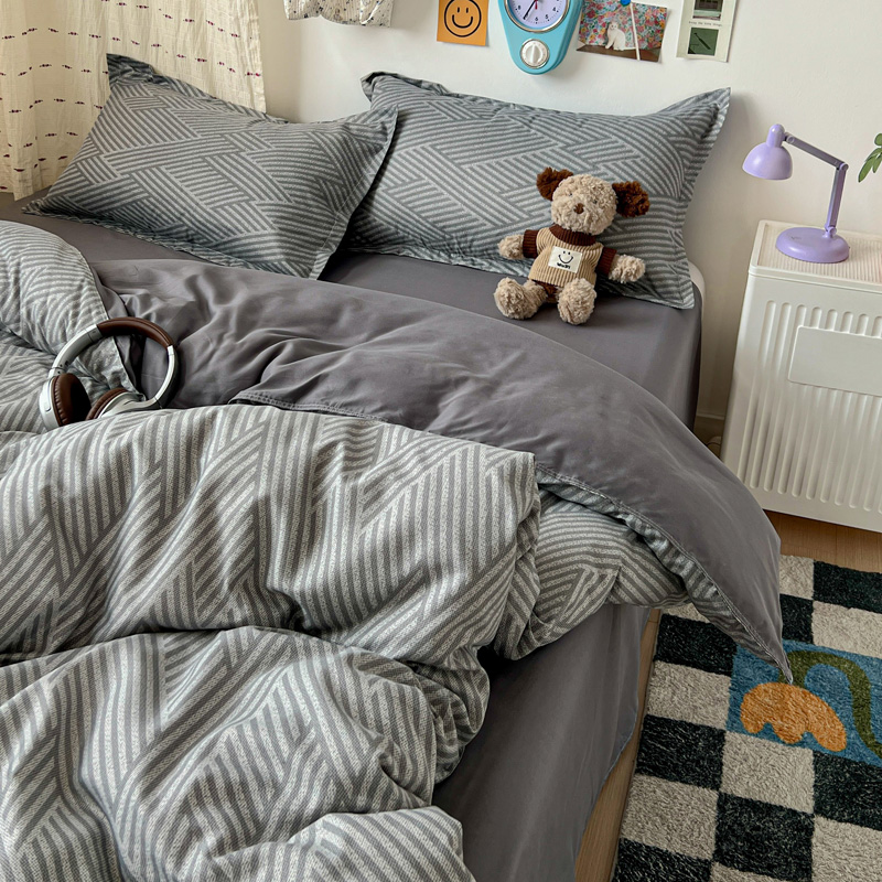 4PC Grey Geometric Bedding Set - đánh giá và giá Linen Duvet Cover