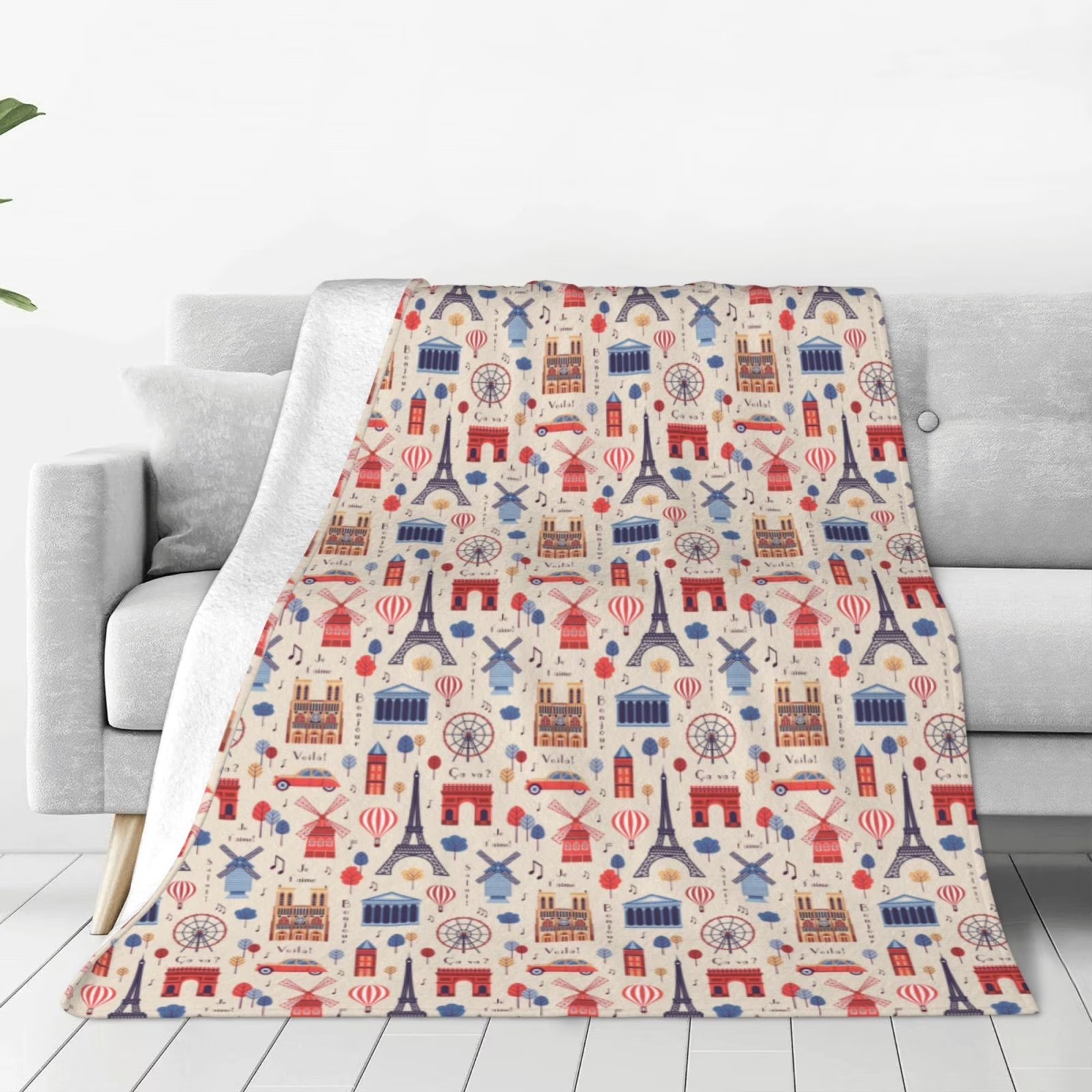 Paris Landmark Print Sherpa Fl - đánh giá và giá Home Textiles Paris