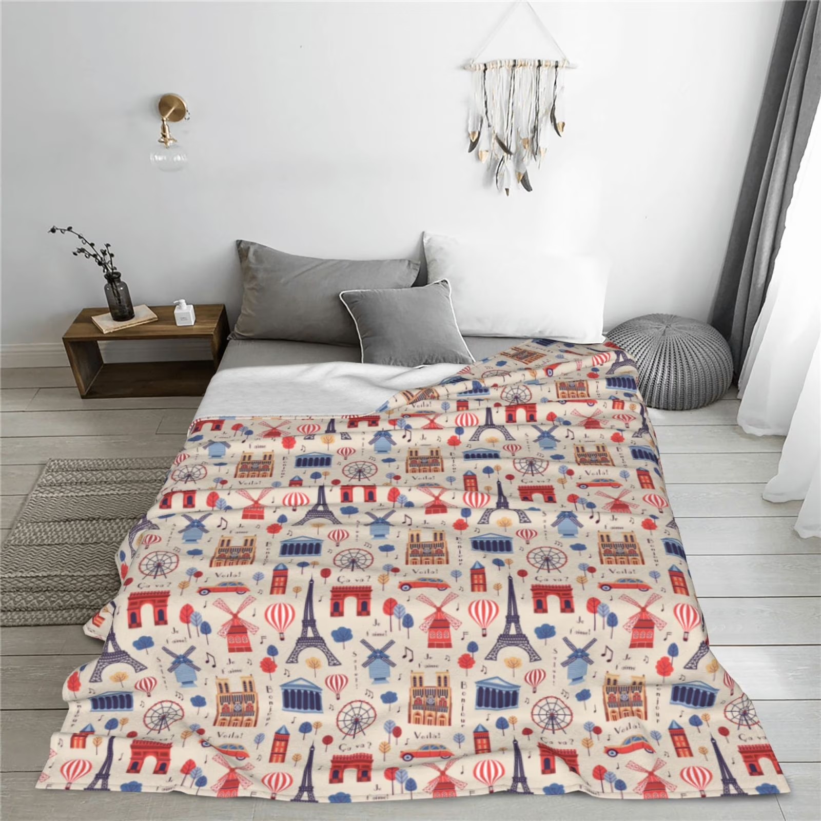 Paris Landmark Print Sherpa Fl - đánh giá và giá Home Textiles Paris
