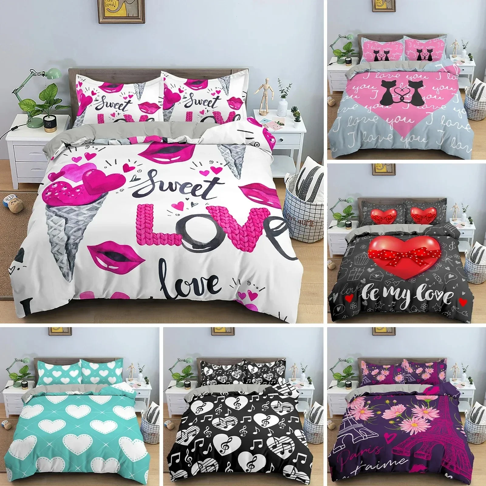 3D Love Heart Duvet Cover Pari - đánh giá và giá Home Textiles Paris