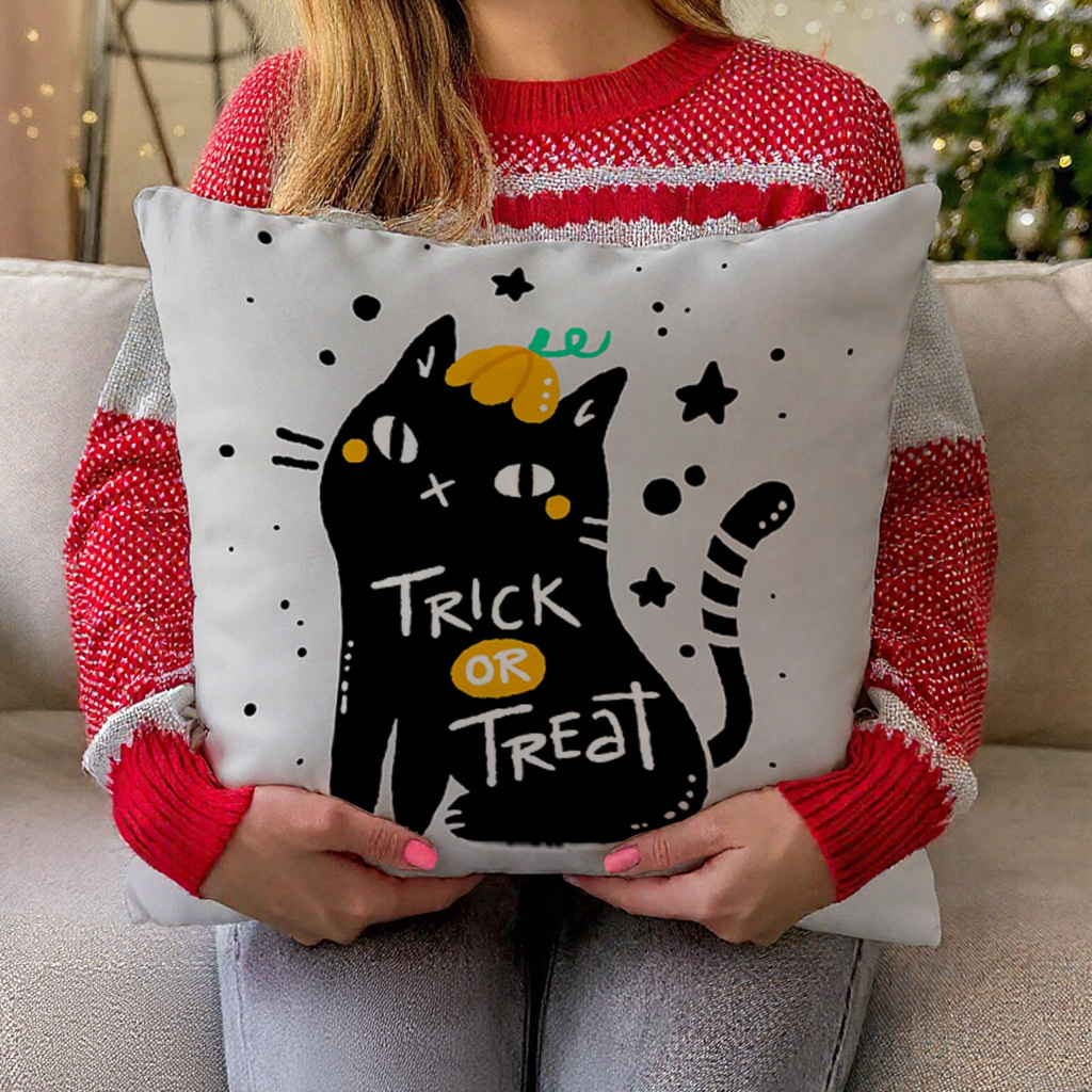 1pc Trick or Treat Black Cat H - đánh giá và giá Pillow Cover 20X20
