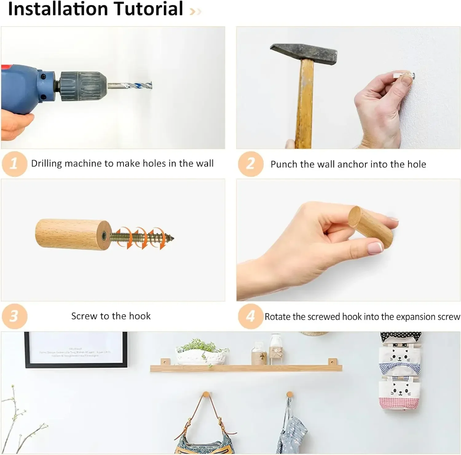 Wall Mounted Wooden Hooks for  - đánh giá và giá Home Textiles Towel